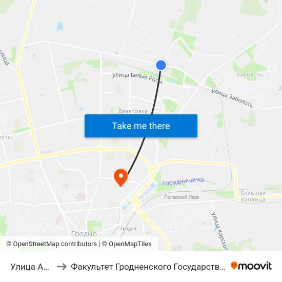 Улица Асфальтная to Факультет Гродненского Государственного Аграрного Университета map