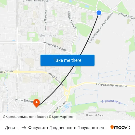 Девятовка-7 to Факультет Гродненского Государственного Аграрного Университета map