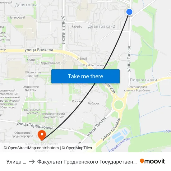 Улица Тавлая to Факультет Гродненского Государственного Аграрного Университета map