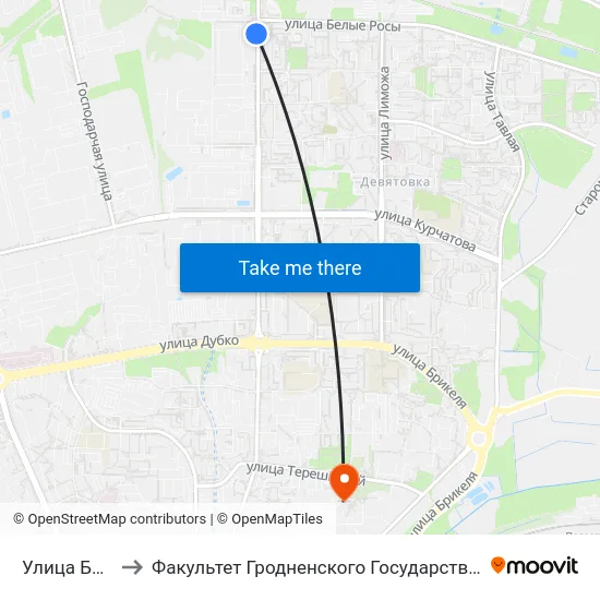 Улица Белые Росы to Факультет Гродненского Государственного Аграрного Университета map