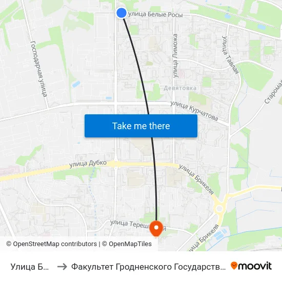 Улица Белые Росы to Факультет Гродненского Государственного Аграрного Университета map