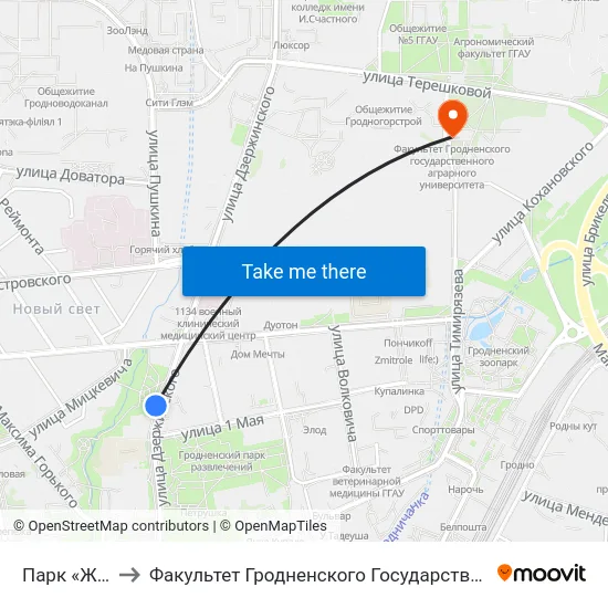 Парк «Жилибера» to Факультет Гродненского Государственного Аграрного Университета map