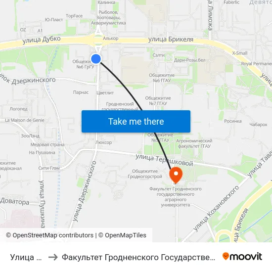 Улица Брикеля to Факультет Гродненского Государственного Аграрного Университета map