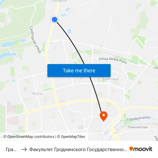 Грандичи to Факультет Гродненского Государственного Аграрного Университета map