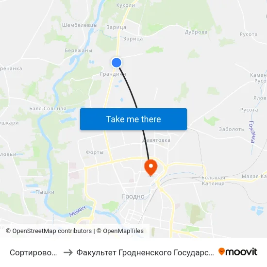 Сортировочный Участок to Факультет Гродненского Государственного Аграрного Университета map