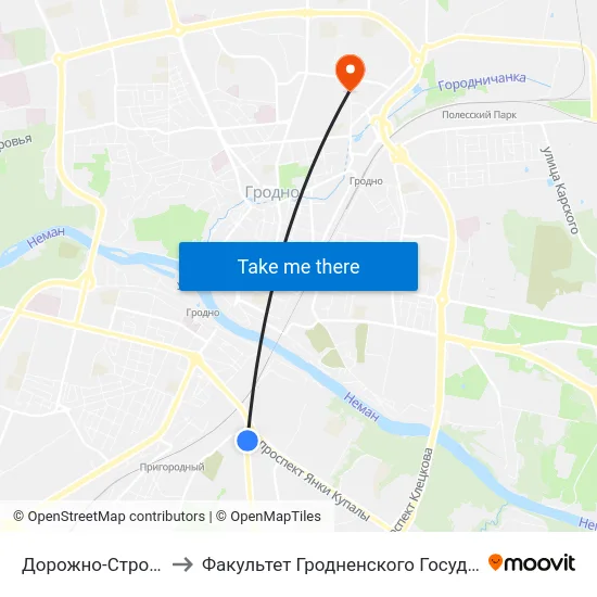 Дорожно-Строительный Трест № 6 to Факультет Гродненского Государственного Аграрного Университета map