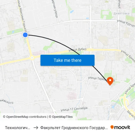 Технологический Колледж to Факультет Гродненского Государственного Аграрного Университета map