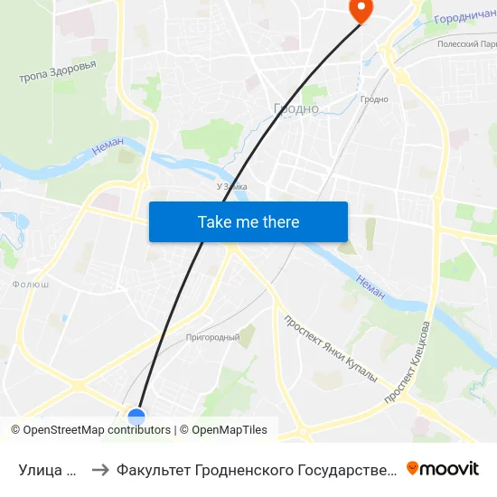 Улица Окульная to Факультет Гродненского Государственного Аграрного Университета map