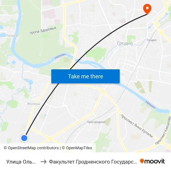 Улица Ольги Соломовой to Факультет Гродненского Государственного Аграрного Университета map
