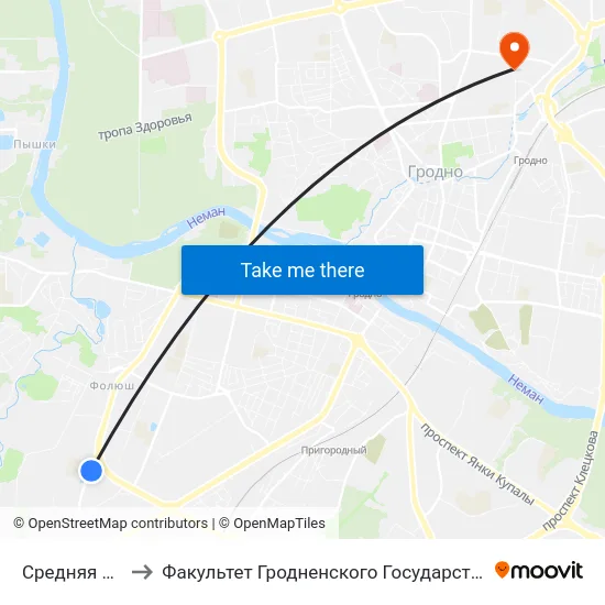 Средняя Школа № 37 to Факультет Гродненского Государственного Аграрного Университета map