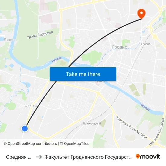 Средняя Школа № 37 to Факультет Гродненского Государственного Аграрного Университета map