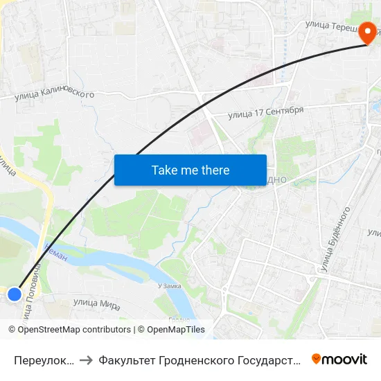 Переулок Поповича to Факультет Гродненского Государственного Аграрного Университета map