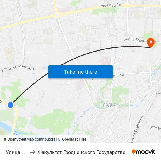 Улица Весенняя to Факультет Гродненского Государственного Аграрного Университета map
