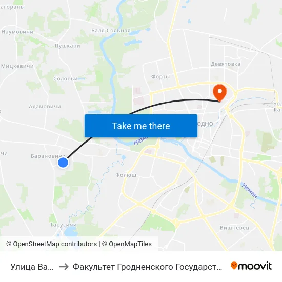 Улица Васильковая to Факультет Гродненского Государственного Аграрного Университета map