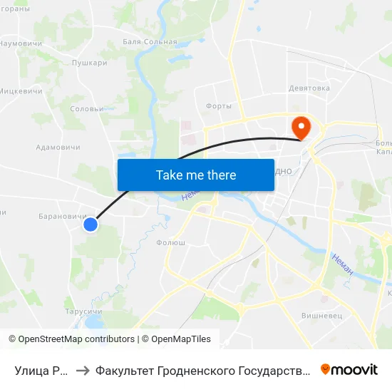 Улица Рябиновая to Факультет Гродненского Государственного Аграрного Университета map