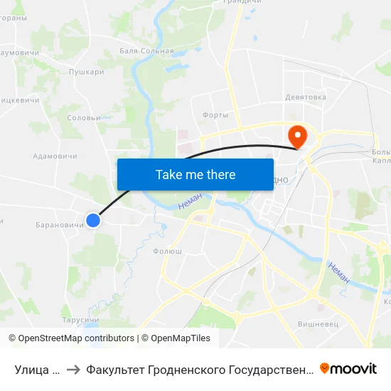 Улица Дачная to Факультет Гродненского Государственного Аграрного Университета map