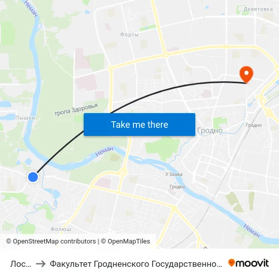 Лососно to Факультет Гродненского Государственного Аграрного Университета map