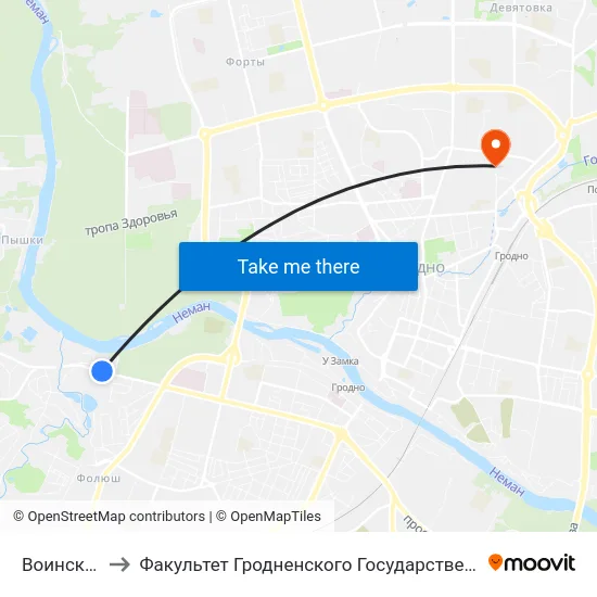 Воинская Часть to Факультет Гродненского Государственного Аграрного Университета map