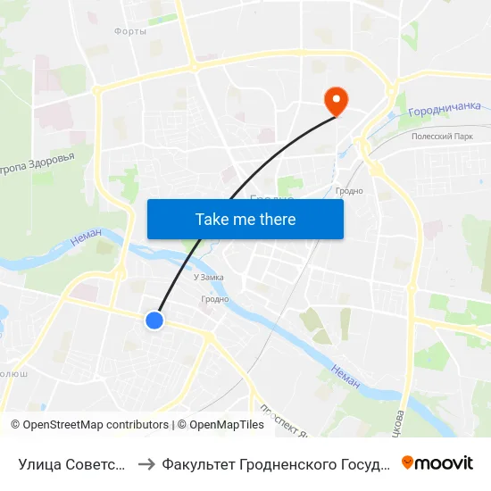 Улица Советских Пограничников to Факультет Гродненского Государственного Аграрного Университета map