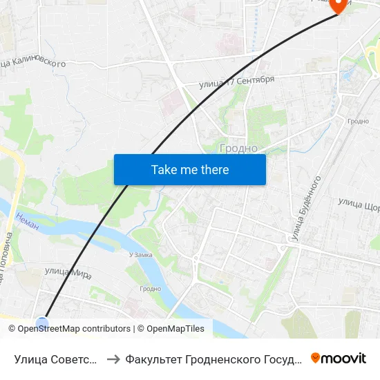 Улица Советских Пограничников to Факультет Гродненского Государственного Аграрного Университета map