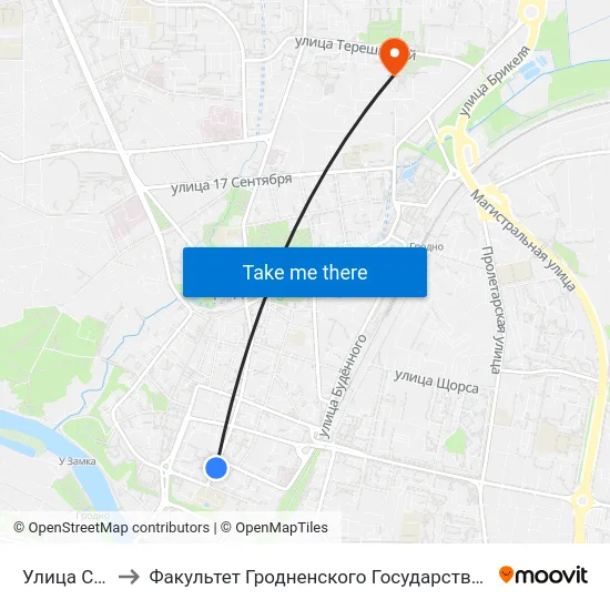 Улица Свердлова to Факультет Гродненского Государственного Аграрного Университета map