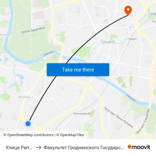 Улица Репина (Кольцо) to Факультет Гродненского Государственного Аграрного Университета map