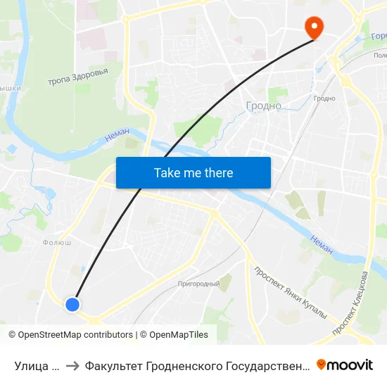 Улица Репина to Факультет Гродненского Государственного Аграрного Университета map