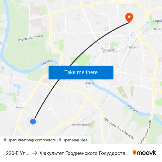 220-Е Управление to Факультет Гродненского Государственного Аграрного Университета map