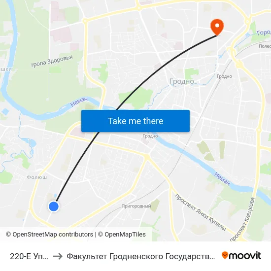 220-Е Управление to Факультет Гродненского Государственного Аграрного Университета map