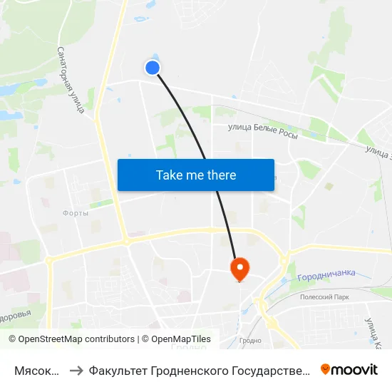 Мясокомбинат to Факультет Гродненского Государственного Аграрного Университета map