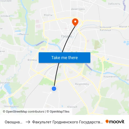 Овощная Фабрика to Факультет Гродненского Государственного Аграрного Университета map