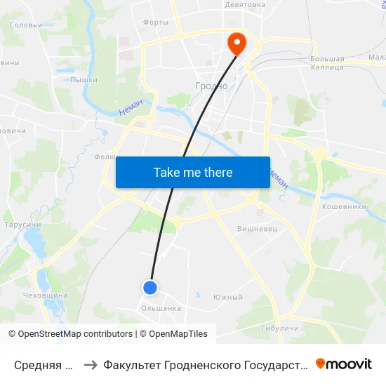 Средняя Школа № 39 to Факультет Гродненского Государственного Аграрного Университета map