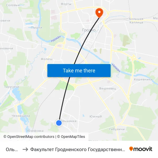 Ольшанка to Факультет Гродненского Государственного Аграрного Университета map