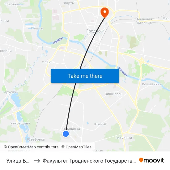 Улица Богушевича to Факультет Гродненского Государственного Аграрного Университета map