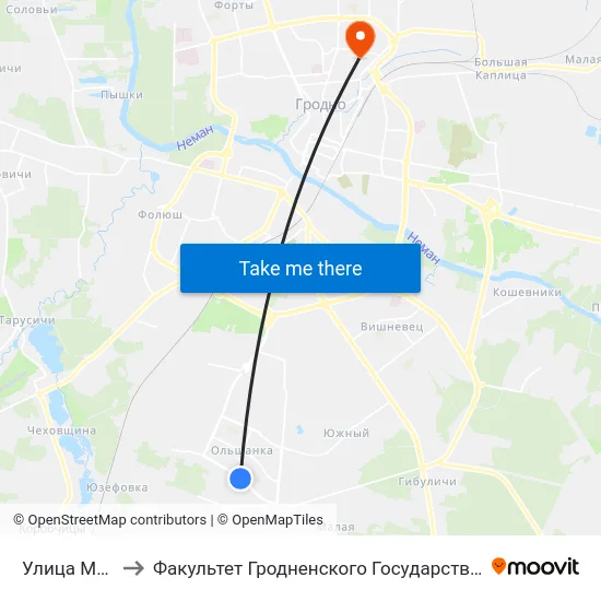 Улица Минденская to Факультет Гродненского Государственного Аграрного Университета map