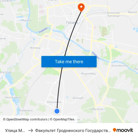 Улица Минденская to Факультет Гродненского Государственного Аграрного Университета map