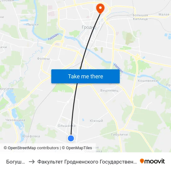 Богушевича-2 to Факультет Гродненского Государственного Аграрного Университета map