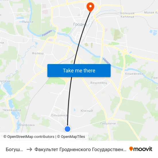 Богушевича-2 to Факультет Гродненского Государственного Аграрного Университета map
