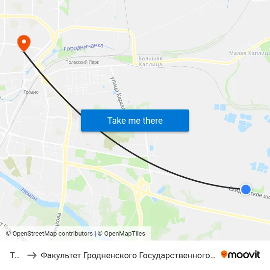 Тэц-2 to Факультет Гродненского Государственного Аграрного Университета map