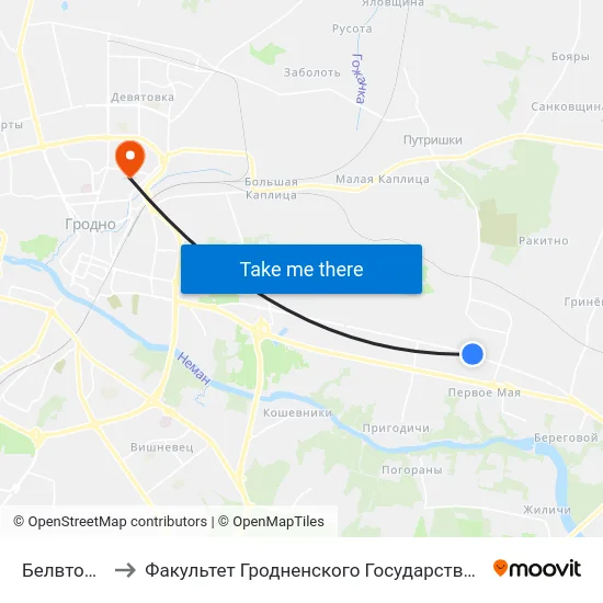 Белвторполимер to Факультет Гродненского Государственного Аграрного Университета map