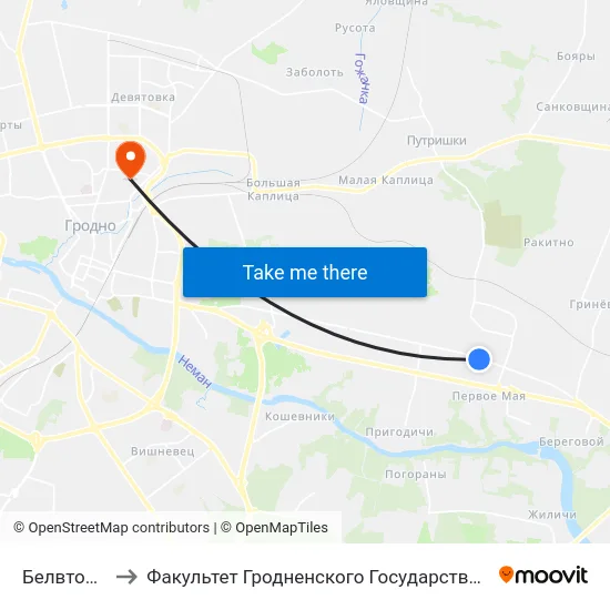 Белвторполимер to Факультет Гродненского Государственного Аграрного Университета map
