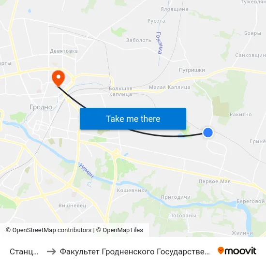 Станция Аульс to Факультет Гродненского Государственного Аграрного Университета map