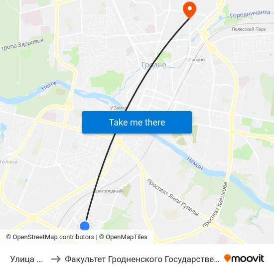 Улица Калинина to Факультет Гродненского Государственного Аграрного Университета map