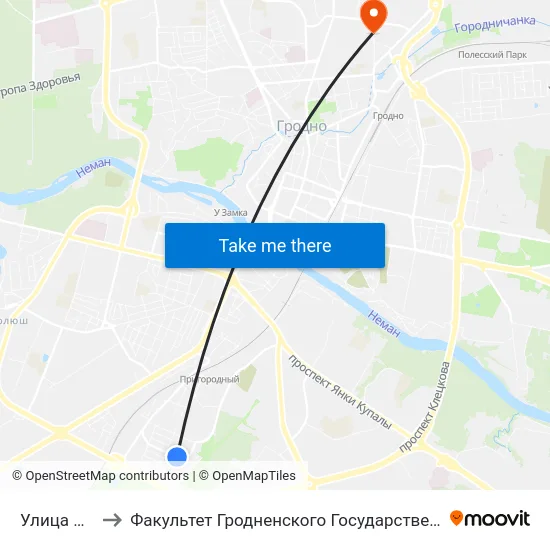 Улица Калинина to Факультет Гродненского Государственного Аграрного Университета map