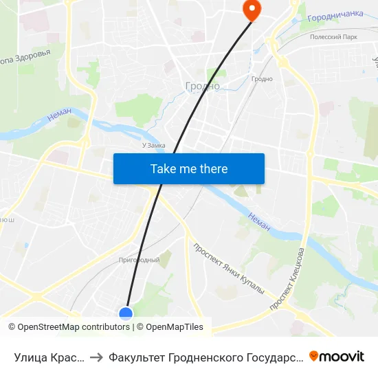 Улица Краснознаменная to Факультет Гродненского Государственного Аграрного Университета map
