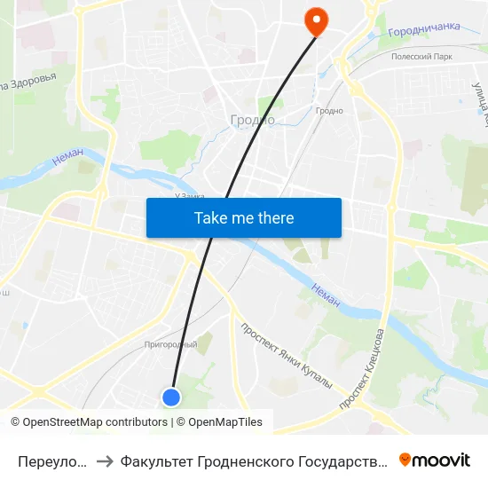 Переулок Победы to Факультет Гродненского Государственного Аграрного Университета map