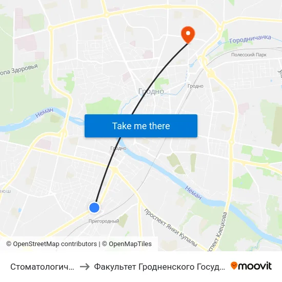 Стоматологическая Поликлиника to Факультет Гродненского Государственного Аграрного Университета map