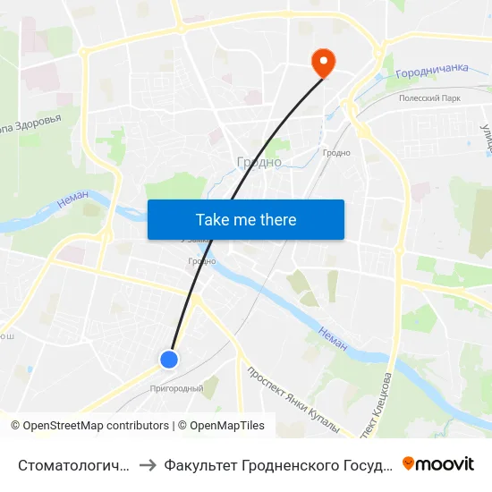 Стоматологическая Поликлиника to Факультет Гродненского Государственного Аграрного Университета map