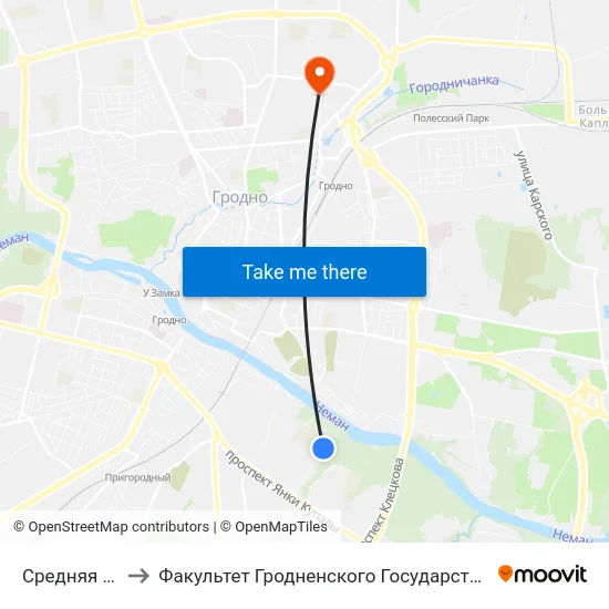 Средняя Школа № 3 to Факультет Гродненского Государственного Аграрного Университета map