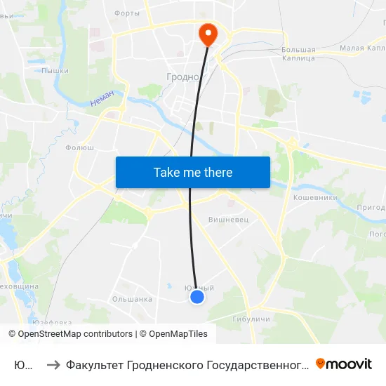 Южный to Факультет Гродненского Государственного Аграрного Университета map